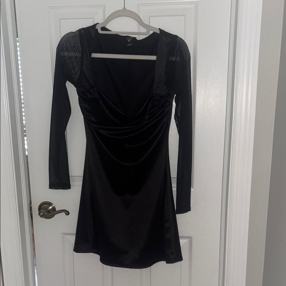 Windsor Black Ruched Wrap Long Sleeve Dress